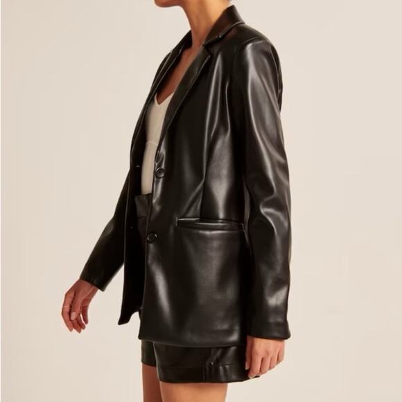 Abercrombie & Fitch Oversized Medium Chocolate Brown Faux Leather Blazer Jacket - Picture 1 of 10